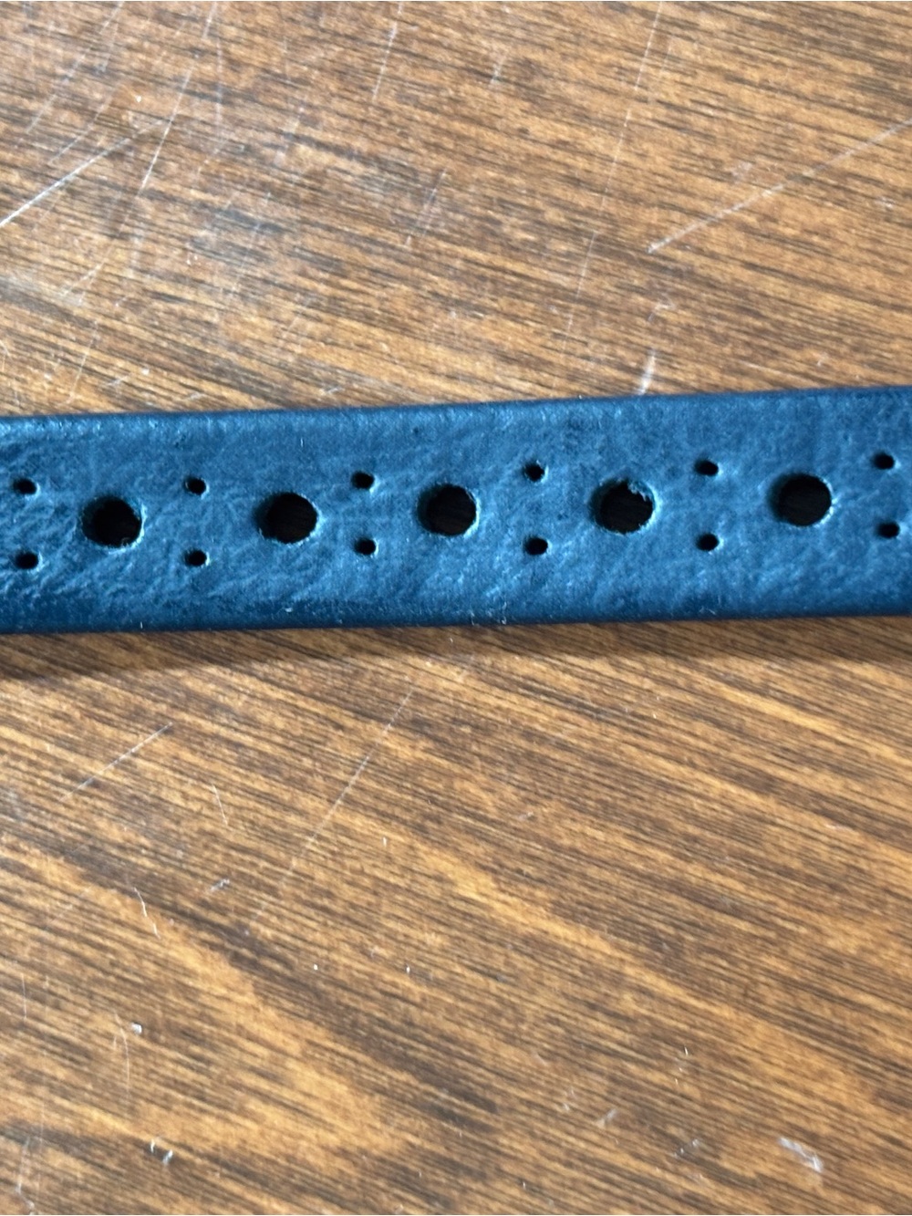 Unique Handmade Dark Blue Leather Belt with Gold Hardware - Picture 5 of 5